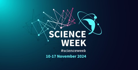 A moving science week logo displayed above the dates of the 12 - 19th November 
